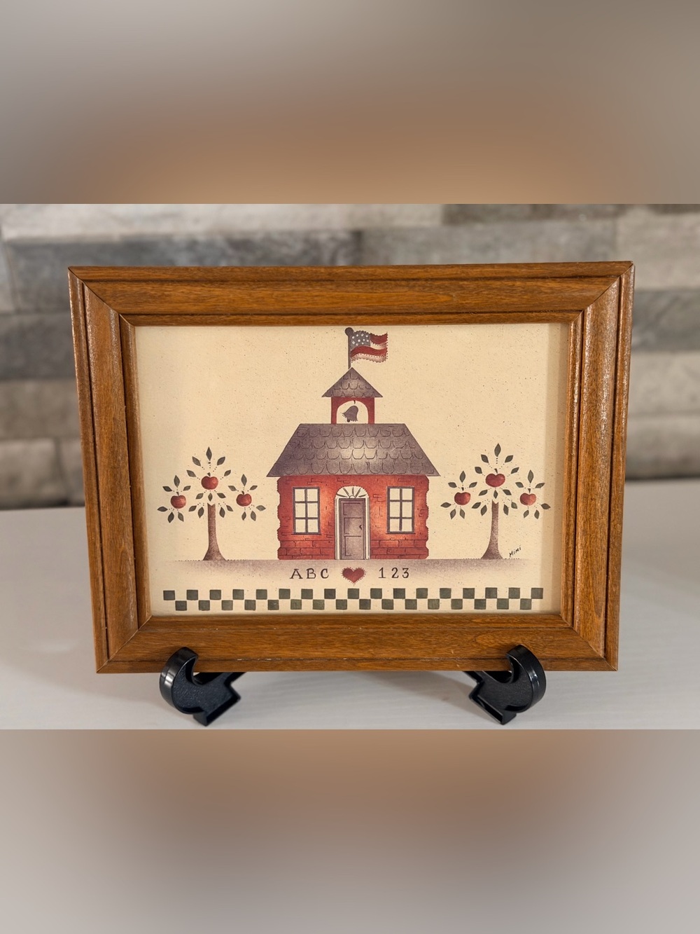 Vintage Country Americana Little Red Schoolhouse Framed Folk Art Print ABC123